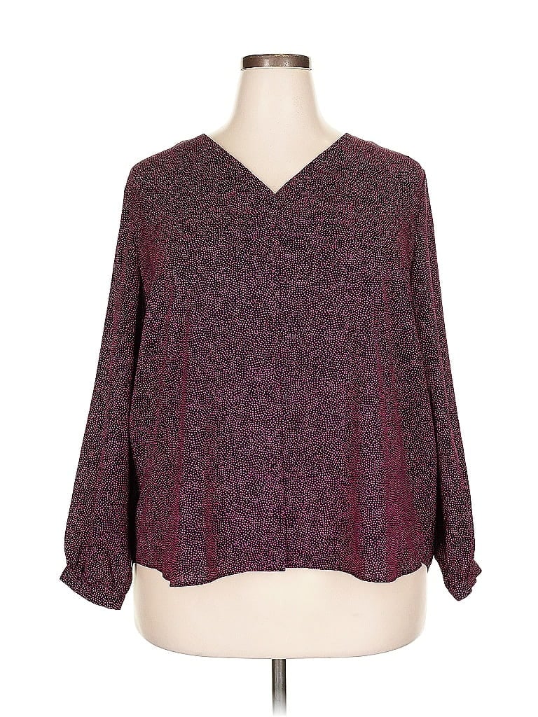 Pre-owned Attention 3/4 Sleeve Blouse In Burgundy