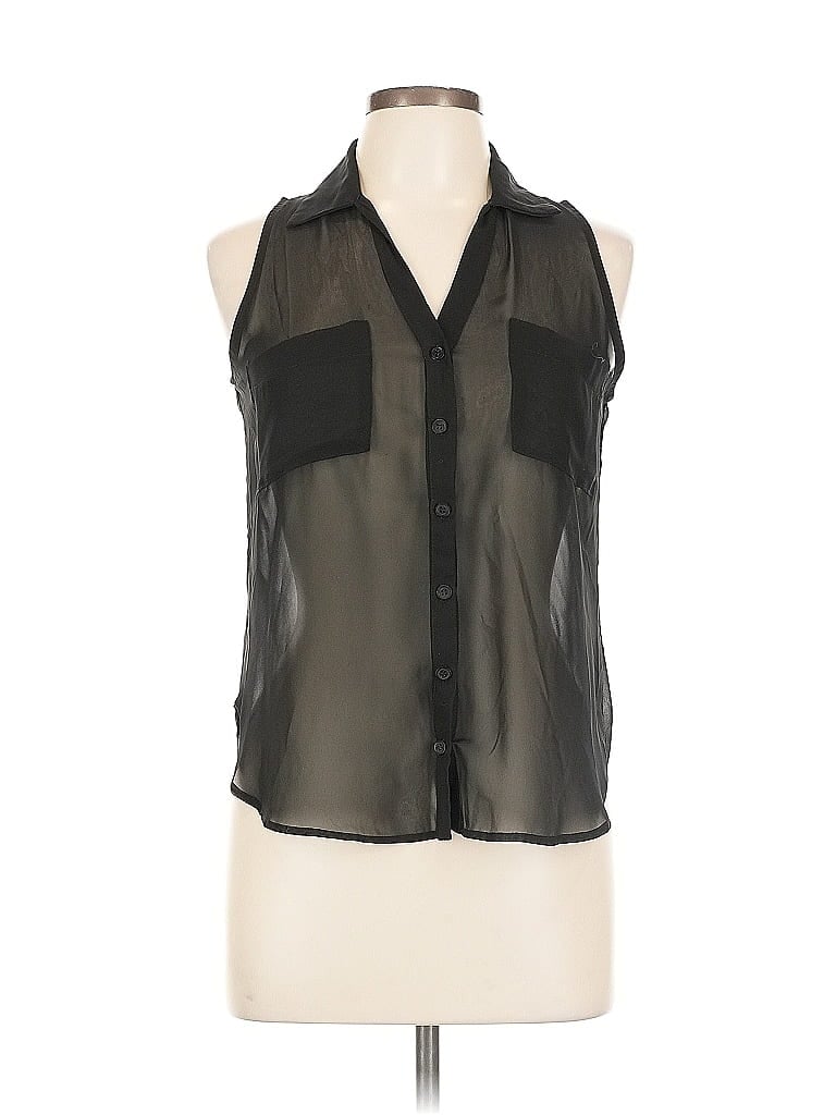 Pre-owned Lush Sleeveless Button Down Shirt In Black