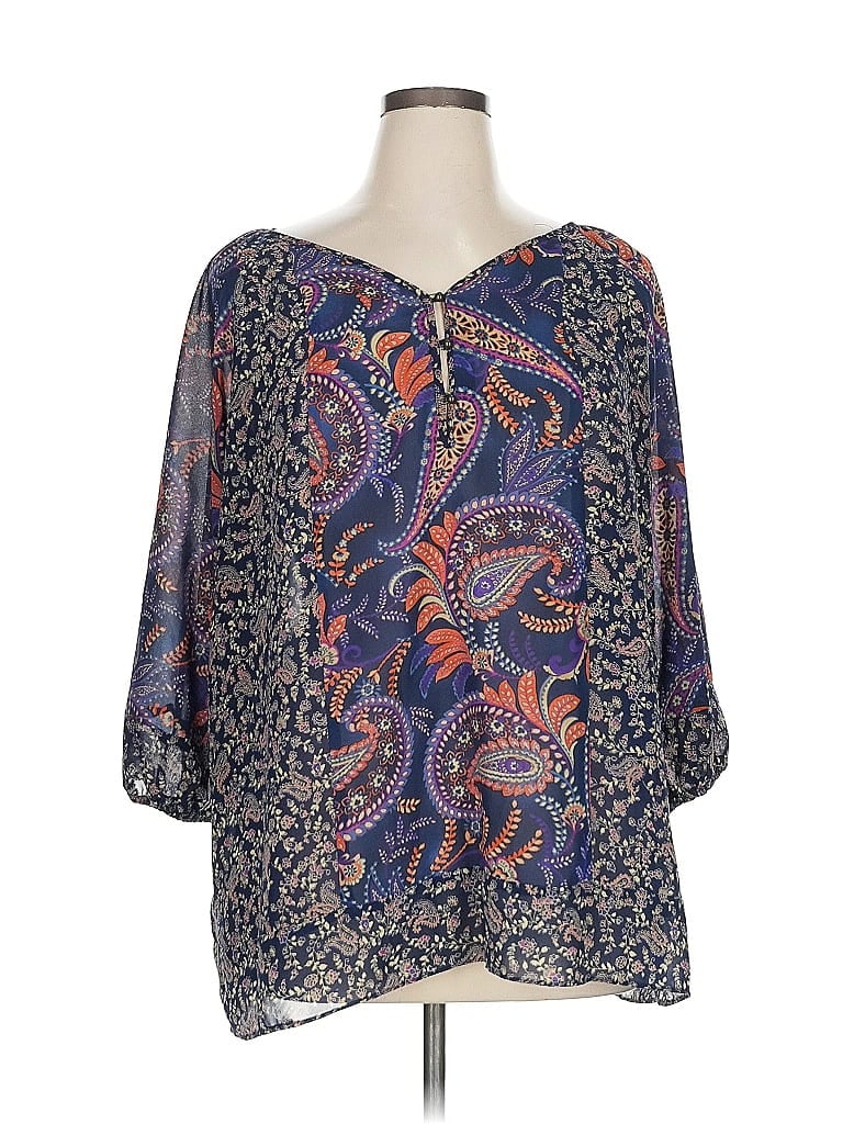 Pre-owned Chaps 3/4 Sleeve Blouse In Blue
