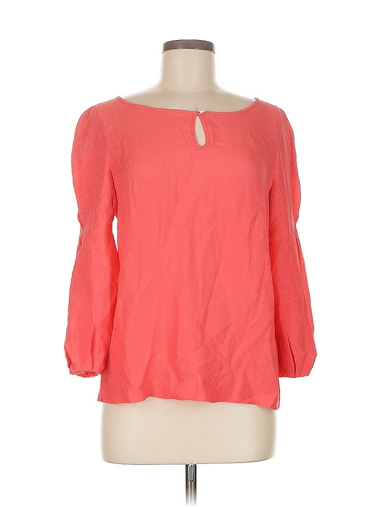 Pre-owned J.crew Collection 3/4 Sleeve Silk Top Red Keyhole Neckline Tops