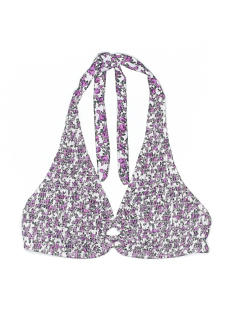 Pre-owned Unbranded Swimsuit Top Purple Floral Pattern Swimwear
