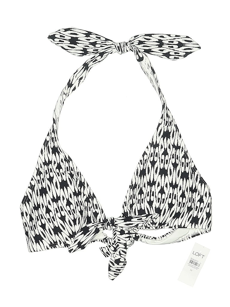 Pre-owned Ann Taylor Loft Swimsuit Top Ivory Print Pattern Swimwear In White