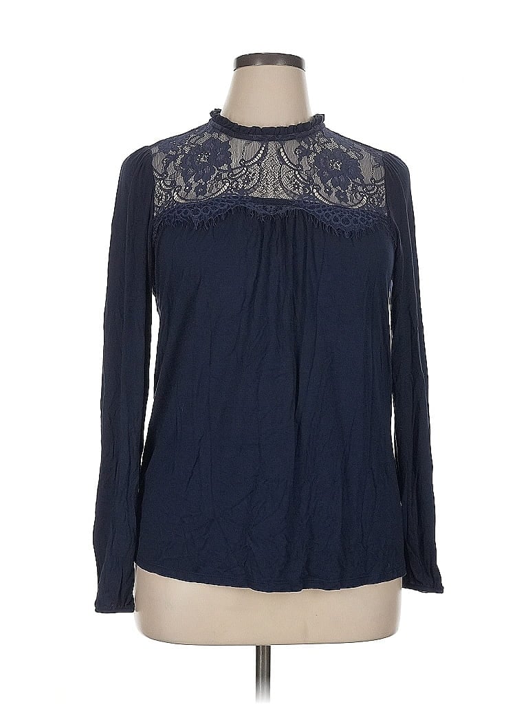Pre-owned Bobeau Long Sleeve Blouse In Blue