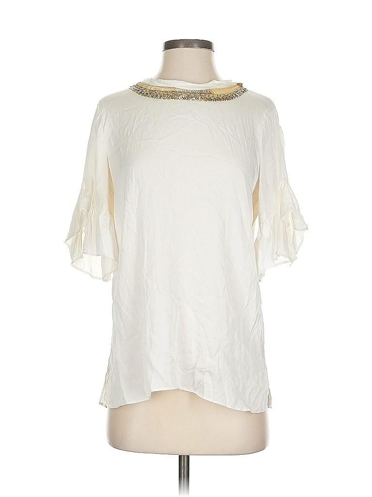 Pre-owned Kobi Halperin 3/4 Sleeve Silk Top Ivory Keyhole Neckline Tops In White