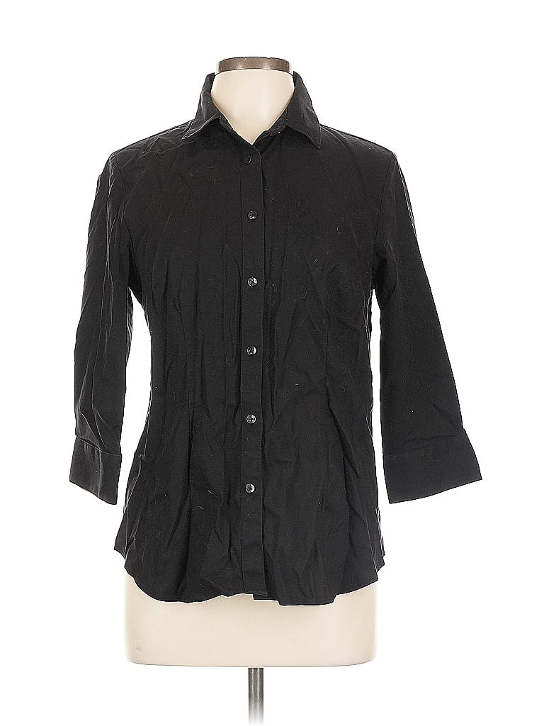 Pre-owned Coldwater Creek 3/4 Sleeve Button Down Shirt In Black