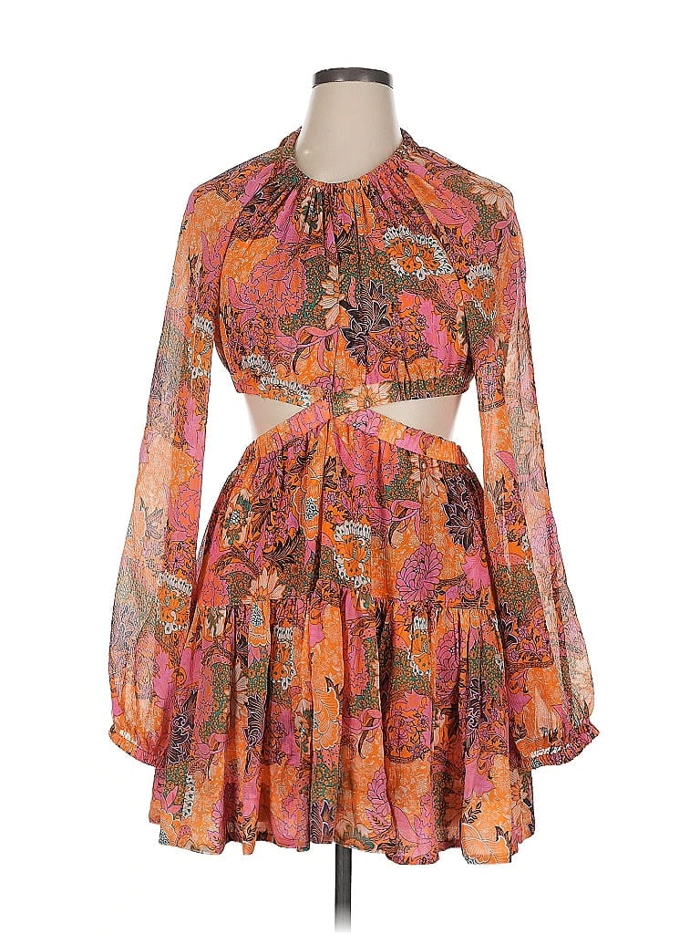 A.L.C. 100% Silk Paisley Orange Cocktail Dress Size 14 - photo 1