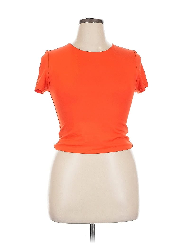 Pre-owned 90 Degree By Reflex Short Sleeve Top Orange Scoop Neck Tops