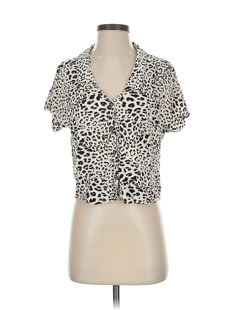 Pre-owned All In Favor Short Sleeve Blouse In White
