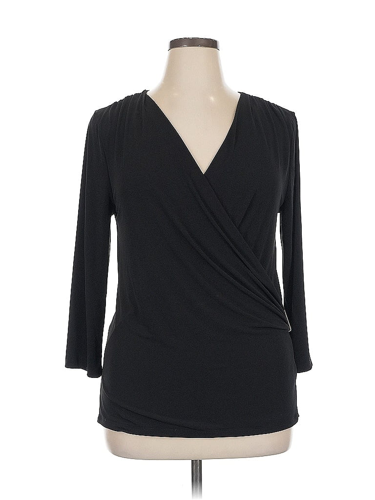 Pre-owned Charter Club 3/4 Sleeve Top Black Plunge Neckline Tops
