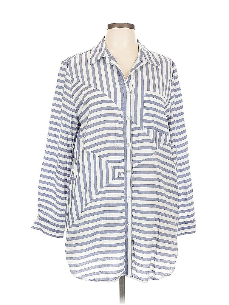 Pre-owned Chico's 3/4 Sleeve Button Down Shirt In Blue