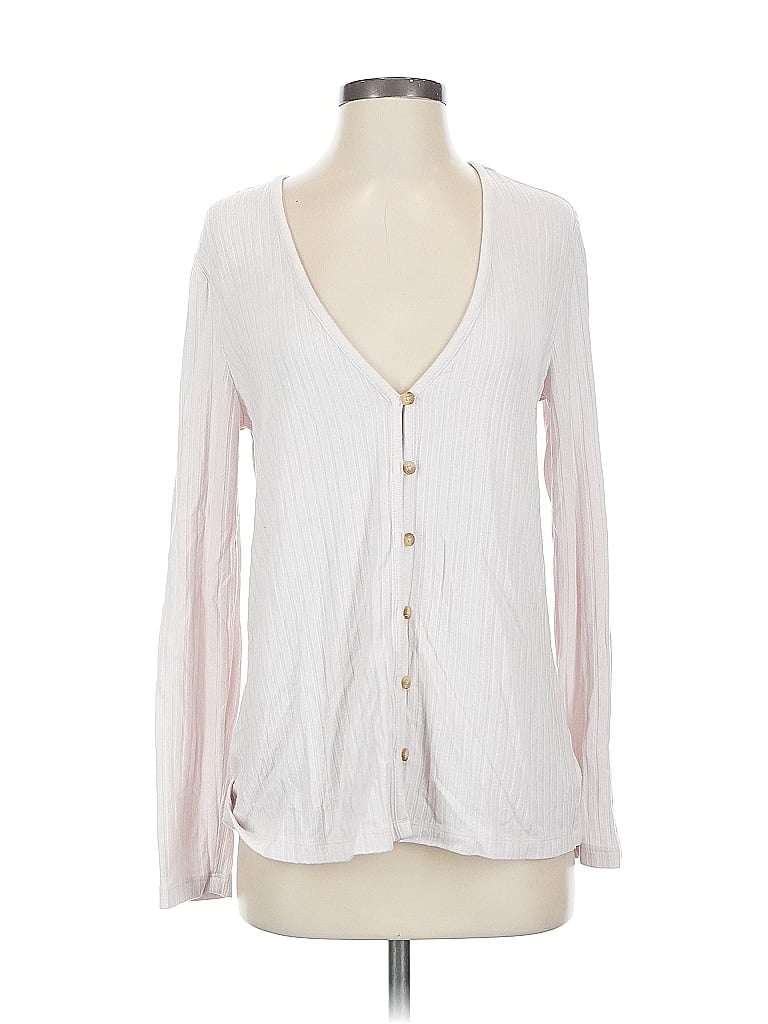 Pre-owned Lands' End Cardigan Sweater In White