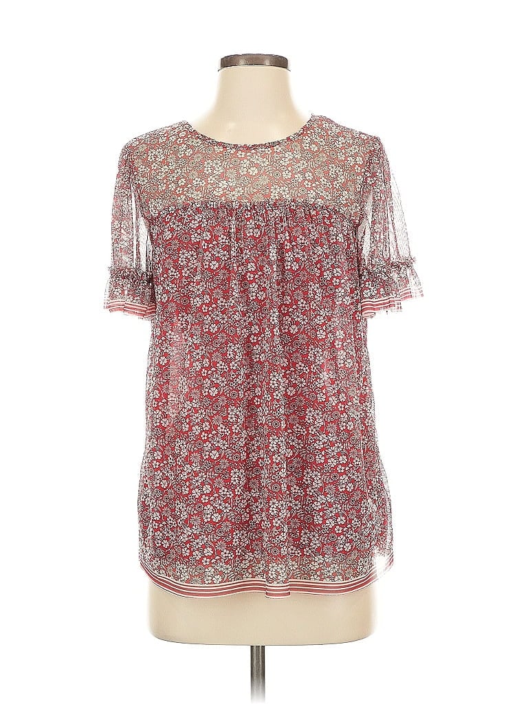 Pre-owned Max Studio Short Sleeve Blouse In Red