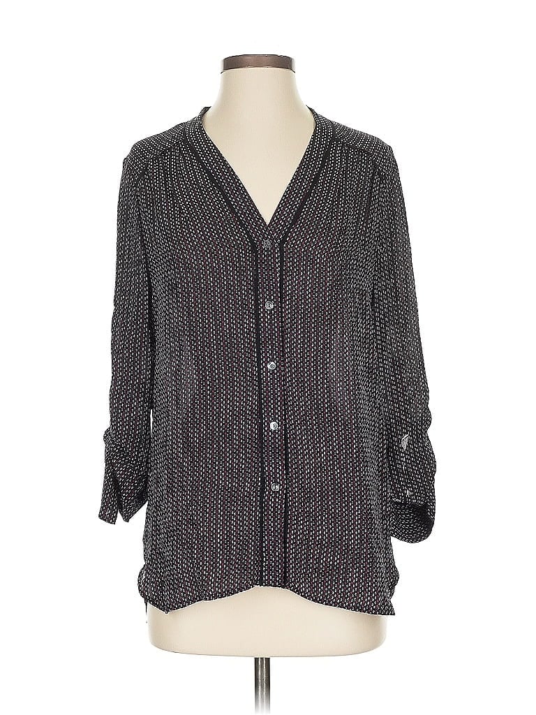 Pre-owned Vince 3/4 Sleeve Silk Top Gray Polka Dots Pattern V Neck Tops
