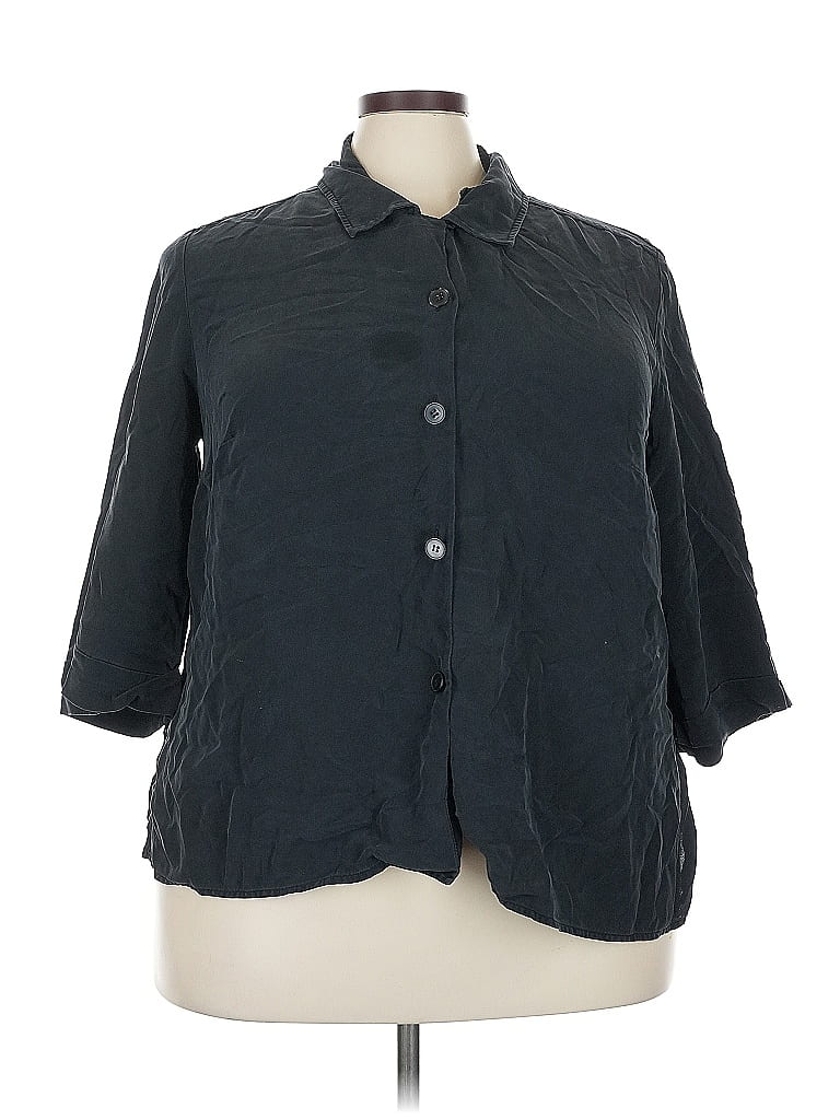 Pre-owned Josephine Chaus 3/4 Sleeve Silk Top Black Mock Neckline Tops