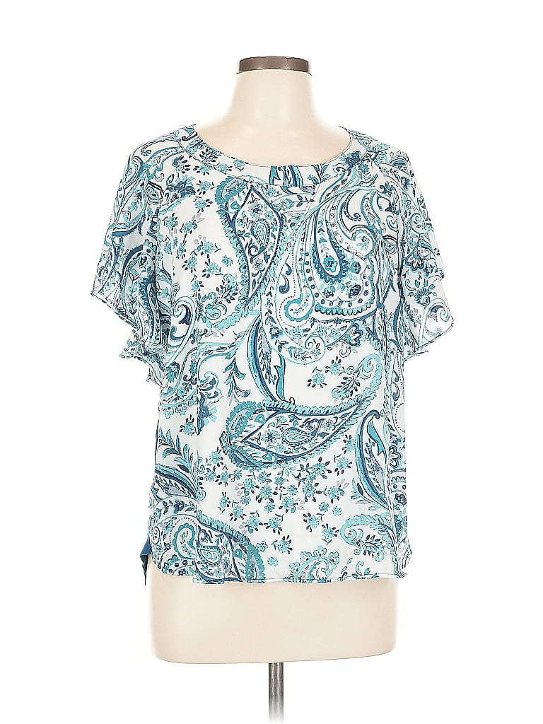 Pre-owned 7th Avenue Design Studio New York & Company Short Sleeve Blouse In Blue