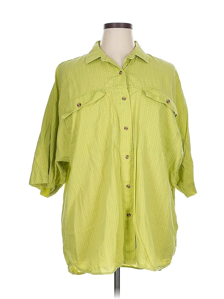 Pre-owned Everlane 3/4 Sleeve Button Down Shirt In Green