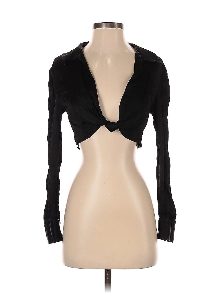 Click to view more detailed imagery on our partner's website Pre-owned Zara Long Sleeve Top Black Plunge Neckline Tops