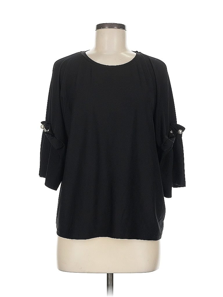 Pre-owned Zara W&b Collection 3/4 Sleeve Top Black Keyhole Neckline Tops
