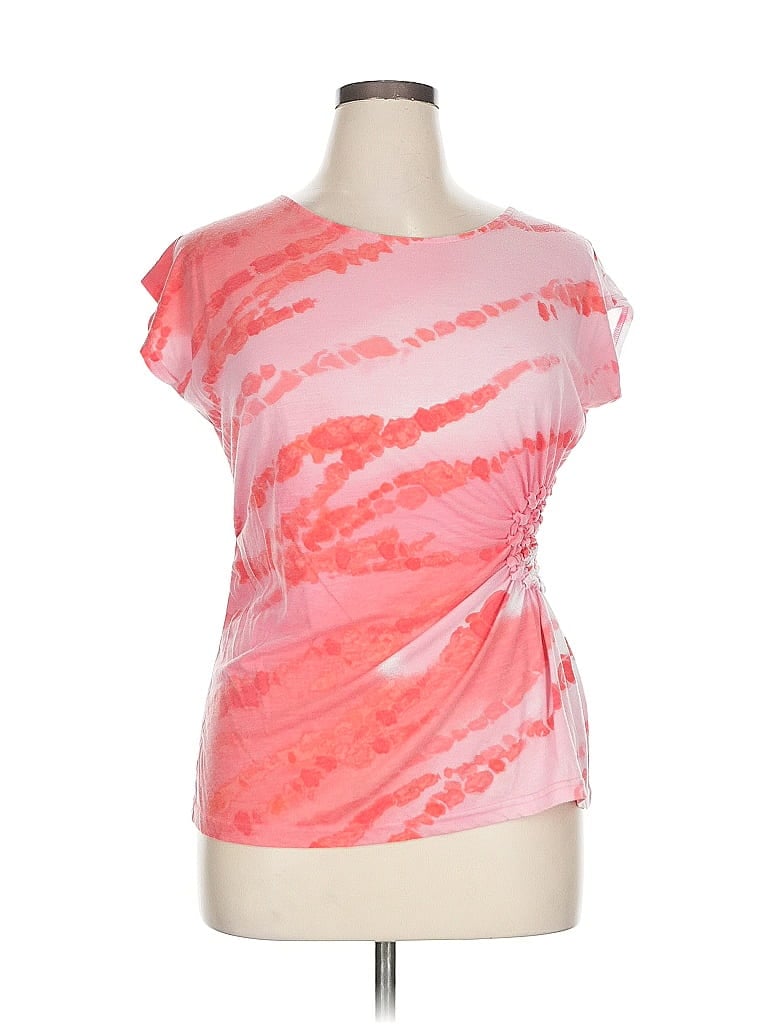 Pre-owned New Directions Short Sleeve Top Pink One Shoulder Neckline Tops
