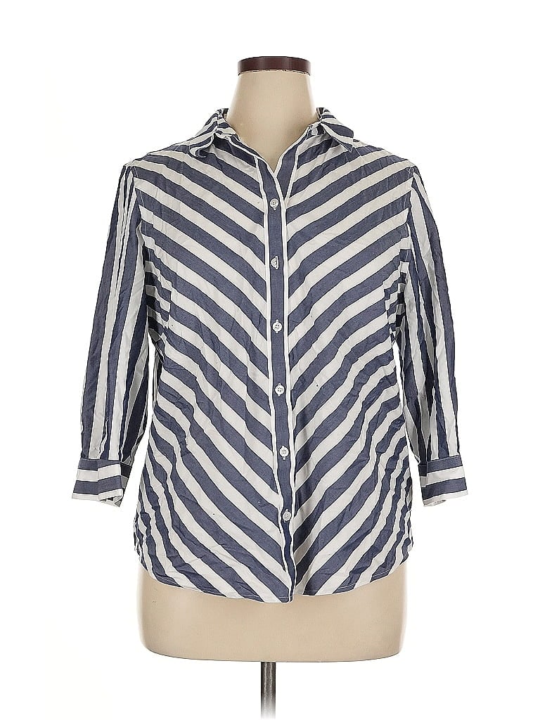 Pre-owned Chico's 3/4 Sleeve Button Down Shirt In Blue