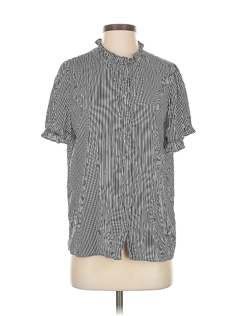 Pre-owned T Tahari Short Sleeve Button Down Shirt In Black