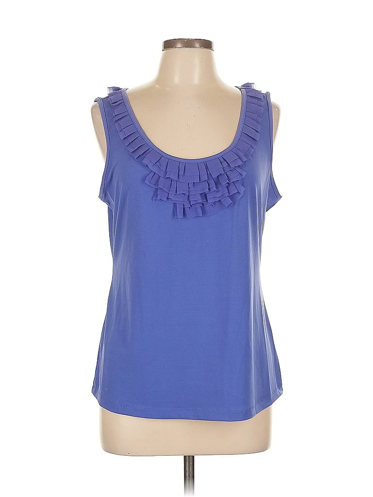 Worthington Sleeveless Top Blue Ruffles Neckline Tops In Blue