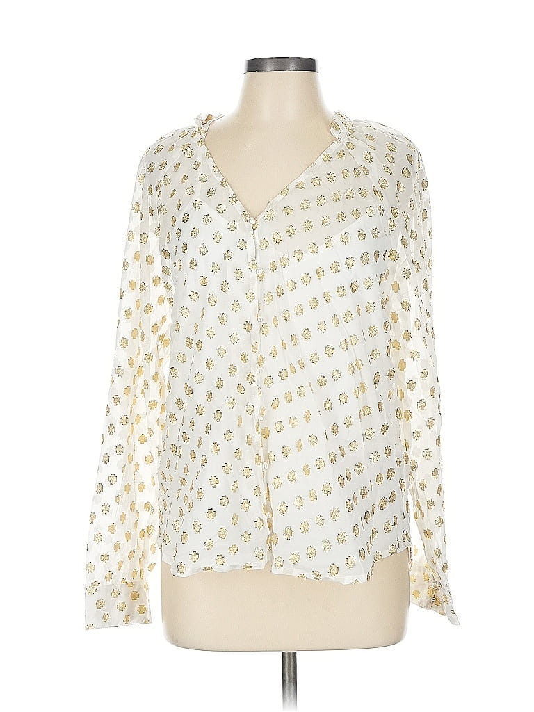 Pre-owned Bobeau Long Sleeve Blouse In White