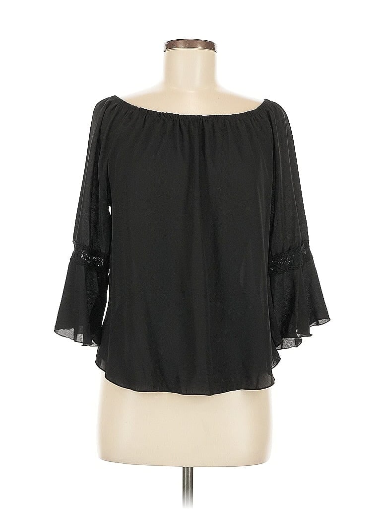 Pre-owned Mine 3/4 Sleeve Blouse In Black