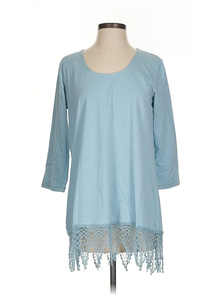 Simply Noelle 3/4 Sleeve Top Blue Scoop Neck Tops In Blue