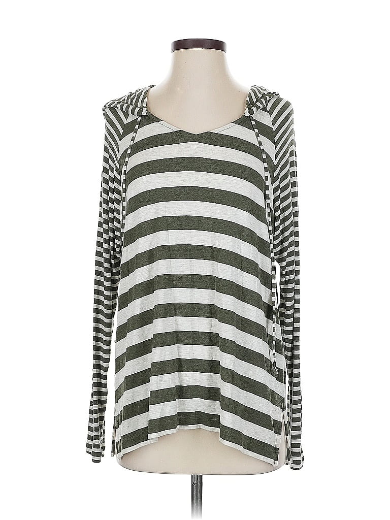 Click to view more detailed imagery on our partner's website Pre-owned Cabi Long Sleeve Top Silver Stripes Pattern Cowl Neck Tops