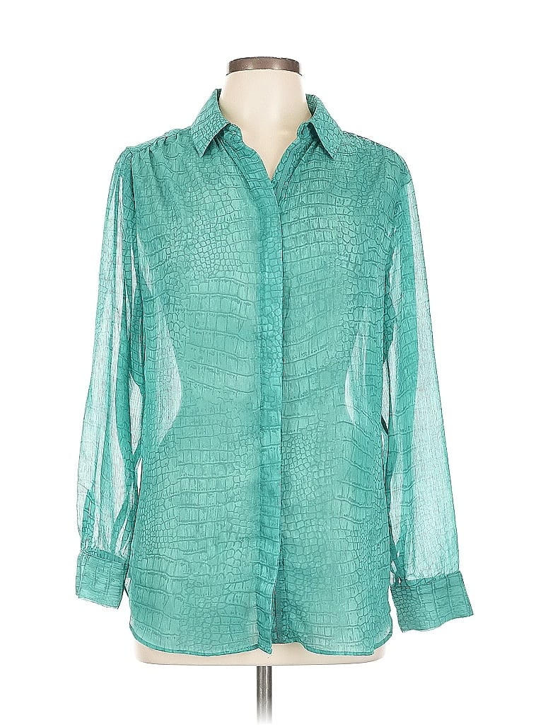 Pre-owned Chico's Long Sleeve Blouse In Green