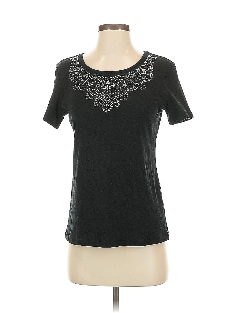 Pre-owned Karen Scott Short Sleeve Top Black Scoop Neck Tops