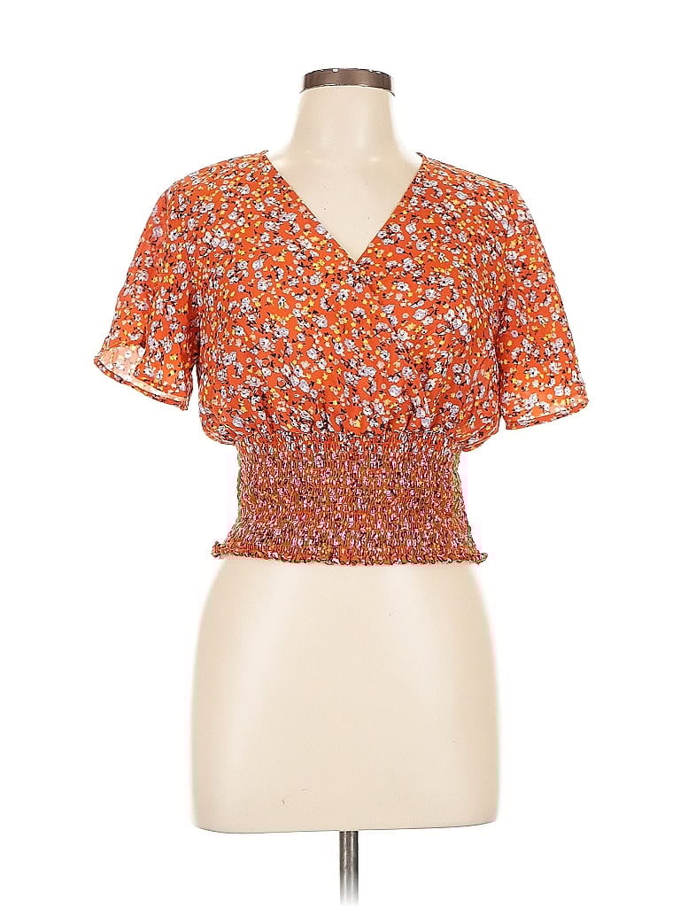 Pre-owned Active Usa Short Sleeve Blouse In Orange