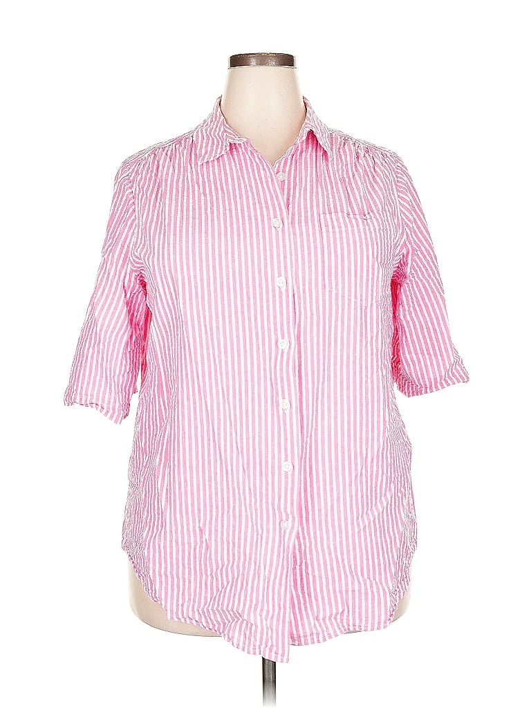 WOMAN WITHIN Pre-owned 3/4 Sleeve Button Down Shirt In Pink