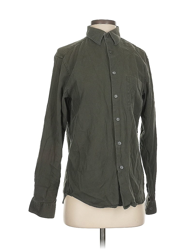 Pre-owned Theory Long Sleeve Button Down Shirt In Green