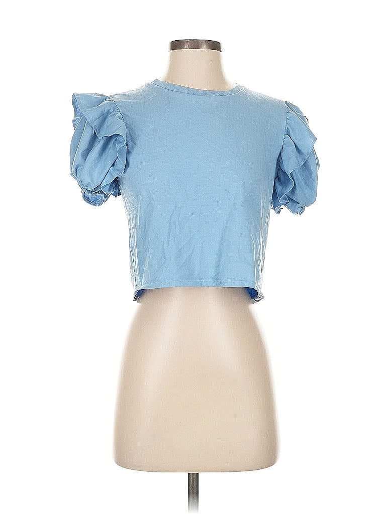 Click to view more detailed imagery on our partner's website Pre-owned Zara Short Sleeve Top Blue Sweetheart Neckline Tops