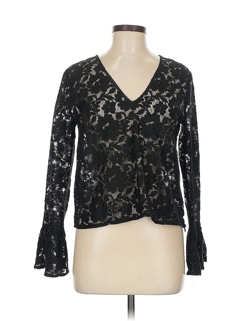 Pre-owned Endless Rose Long Sleeve Top Black Plunge Neckline Tops