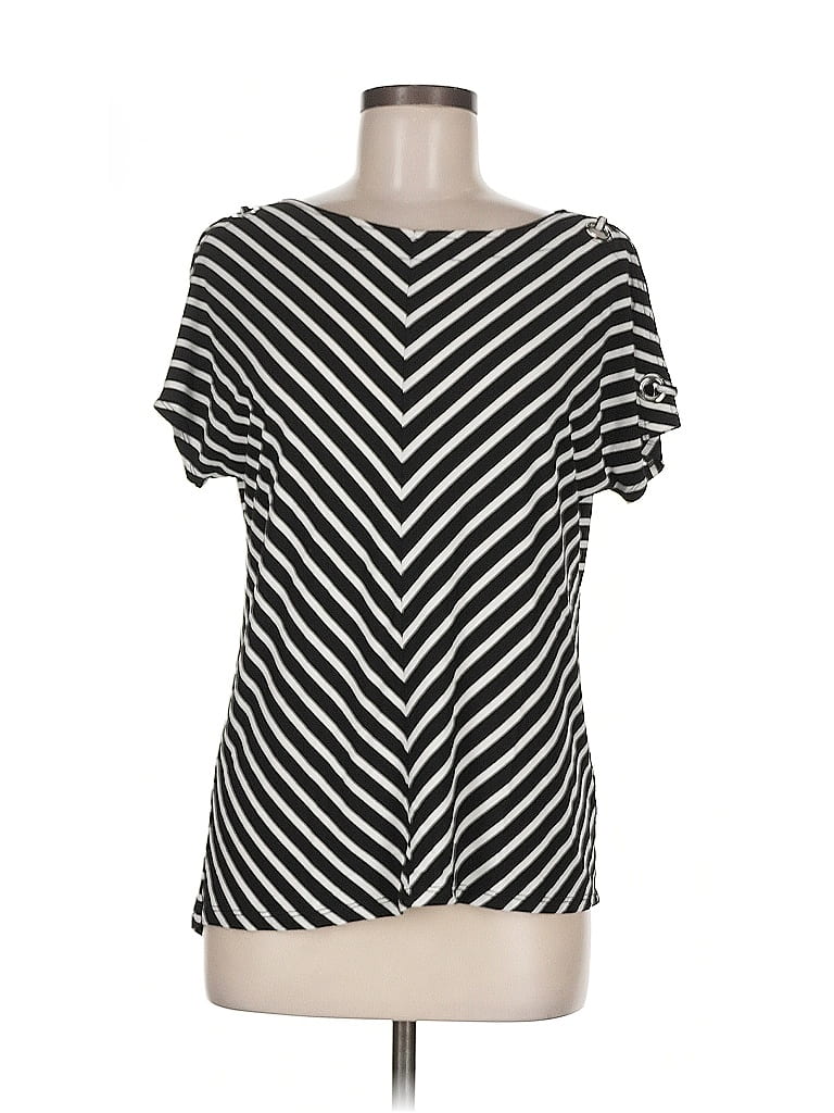 Pre-owned Cable & Gauge Short Sleeve Top Black One Shoulder Neckline Tops