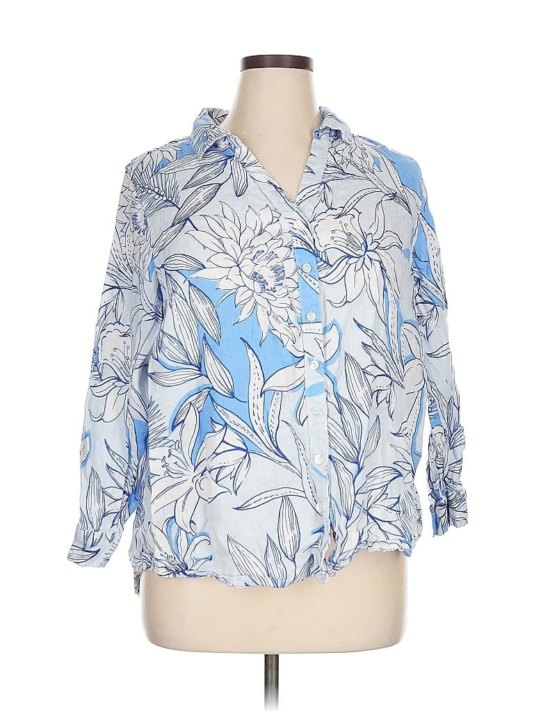 Pre-owned H By Halston 3/4 Sleeve Blouse In Blue