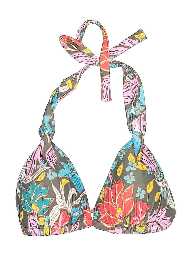 Pre-owned Swim Systems Swimsuit Top Teal Floral Pattern Swimwear In Blue