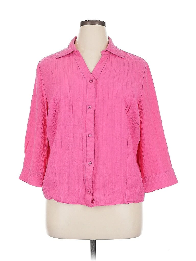 Click to view more detailed imagery on our partner's website Pre-owned Basic Editions 3/4 Sleeve Button Down Shirt In Pink