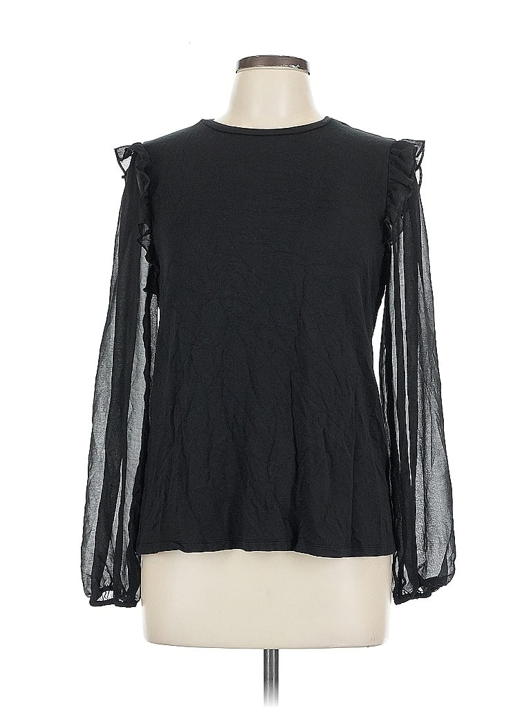 LES SEREIN Pre-owned Long Sleeve Top Black Ruffles Neckline Tops