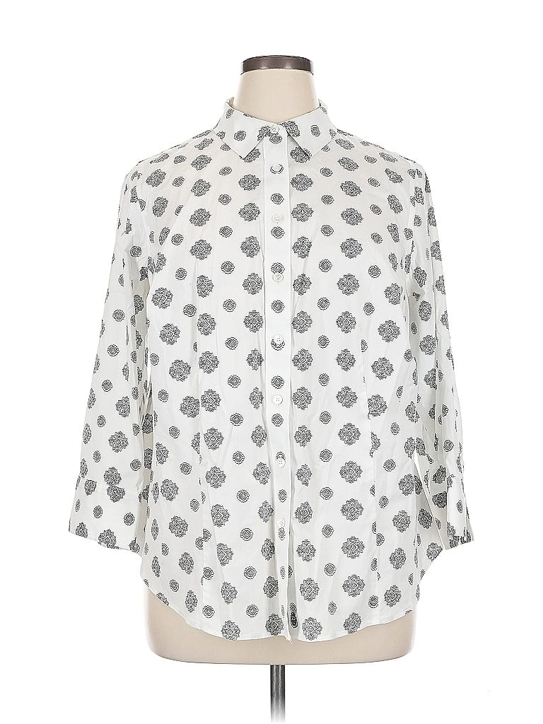 Pre-owned Talbots 3/4 Sleeve Button Down Shirt In Silver