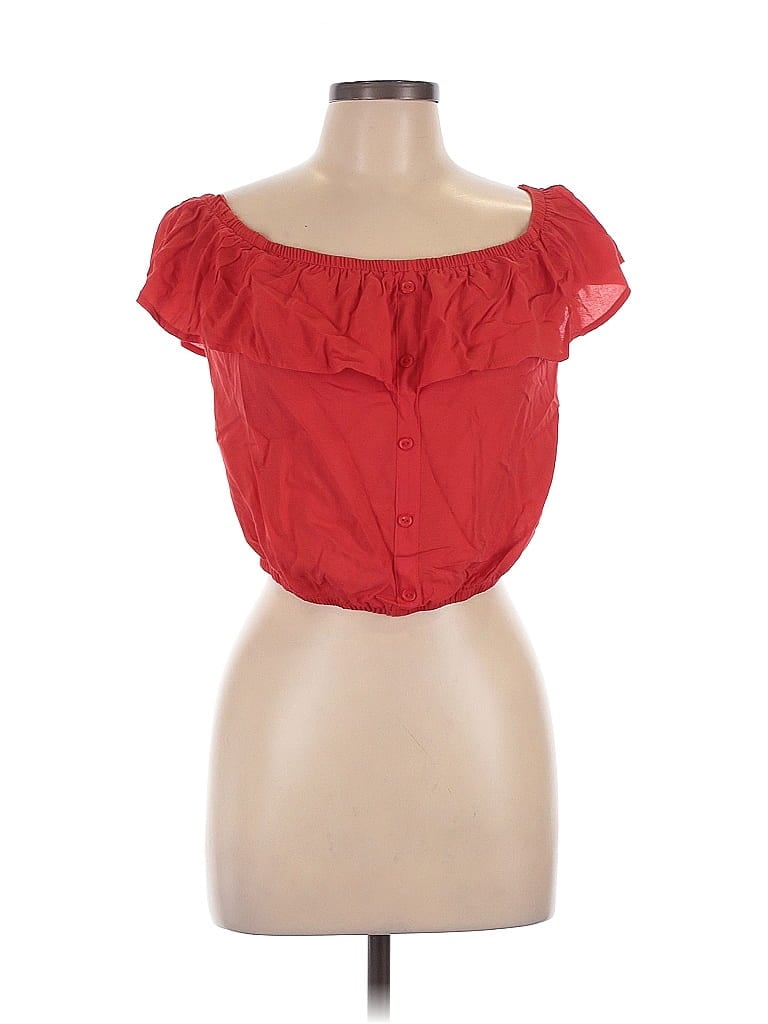 Love J Short Sleeve Top Red Strapless Neckline Tops