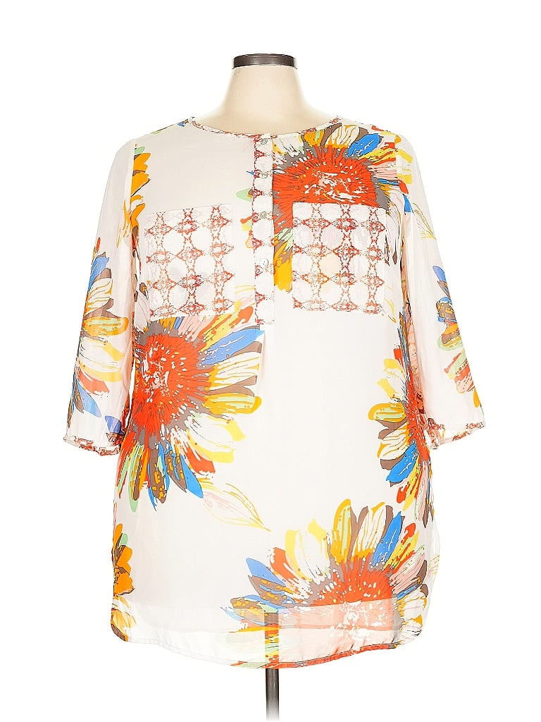 Pre-owned Fig And Flower 3/4 Sleeve Blouse In White