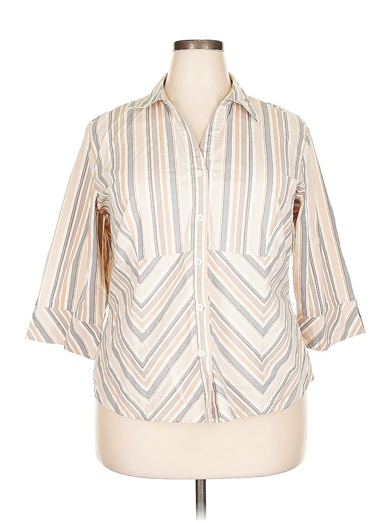 Pre-owned Style & Co 3/4 Sleeve Button Down Shirt In White