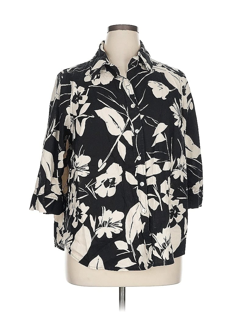 Pre-owned Jones New York 3/4 Sleeve Button Down Shirt In Black