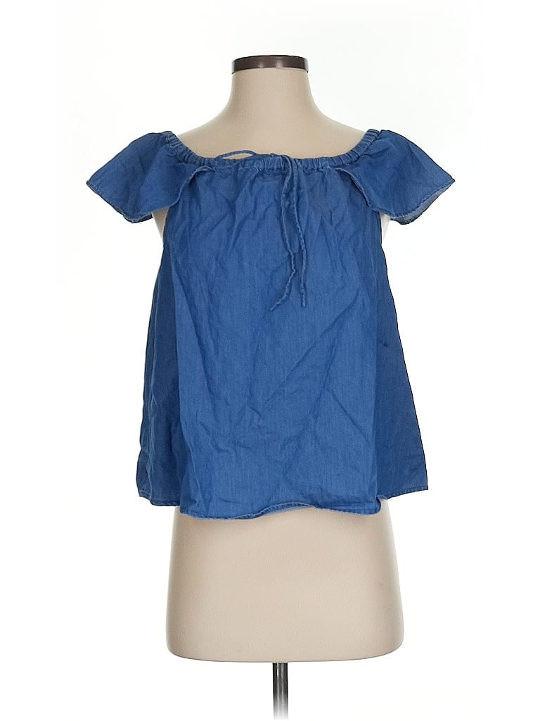 Pre-owned J.crew Factory Store Short Sleeve Top Blue Off The Shoulder Neckline Tops