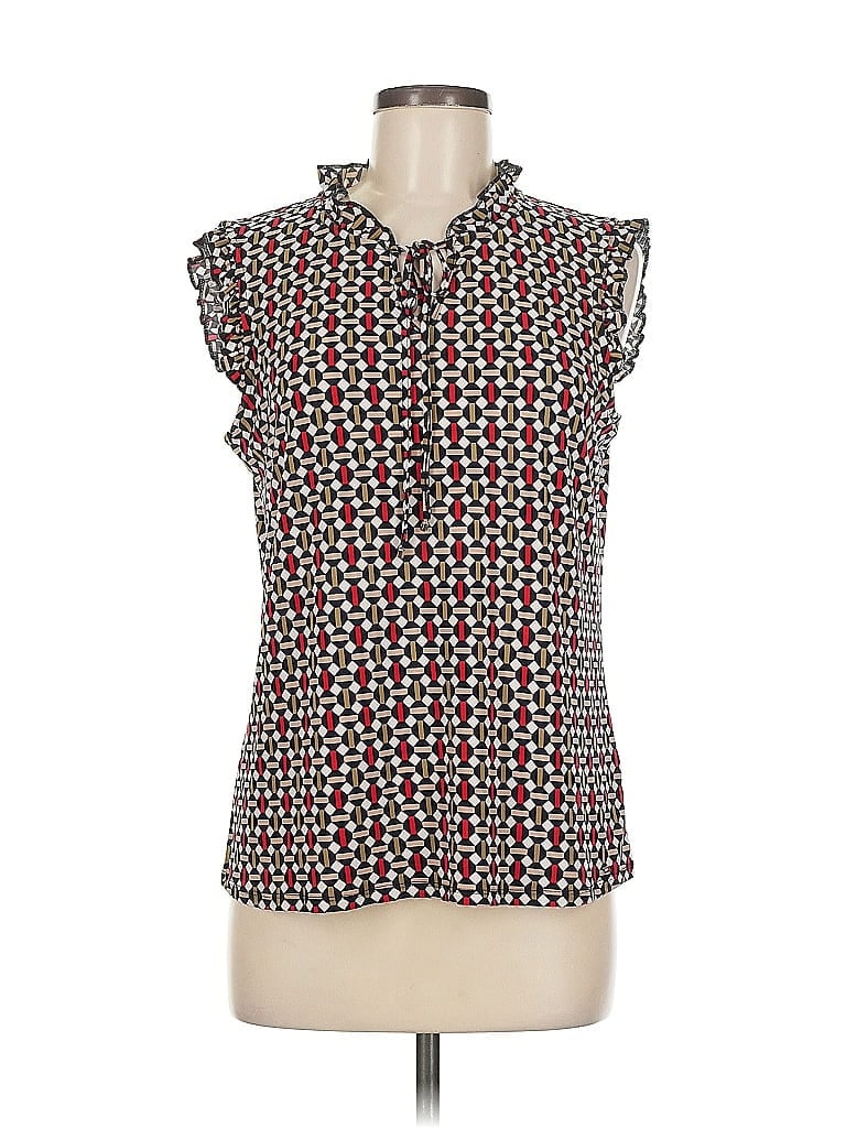 Pre-owned Tommy Hilfiger Short Sleeve Top Red Tie Neck Tops