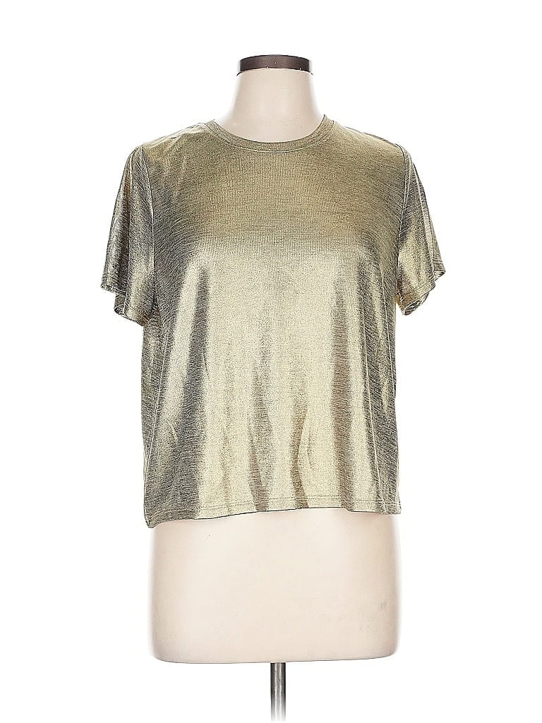 Pre-owned Porridge Short Sleeve Top Silver Metallic Pattern Crew Neck Tops